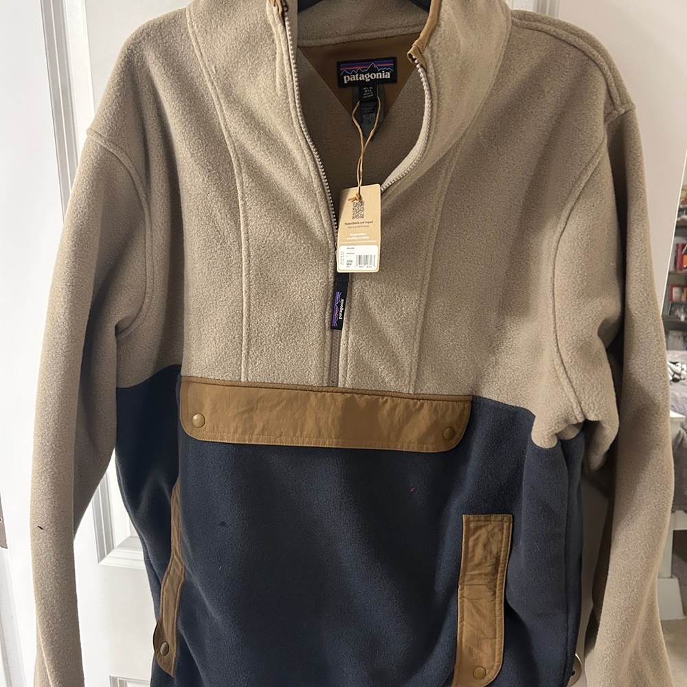 Patagonia Men's Zip-Up Sweater - Beige and Navy
